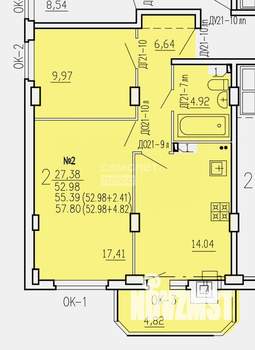 2-к квартира, вторичка, 55м2, 1/10 этаж