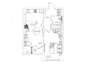 1-к квартира, вторичка, 46м2, 1/10 этаж
