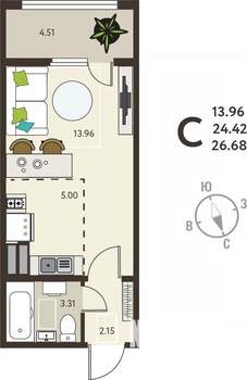 Студия квартира, вторичка, 27м2, 2/18 этаж