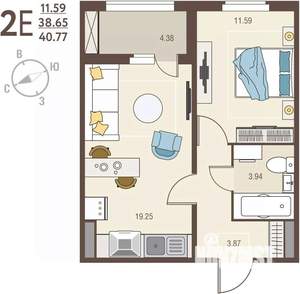 1-к квартира, вторичка, 41м2, 5/17 этаж