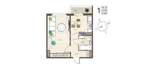 1-к квартира, вторичка, 32м2, 3/17 этаж