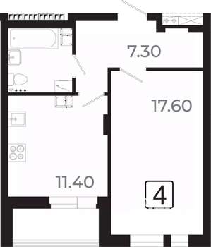 1-к квартира, вторичка, 43м2, 6/21 этаж