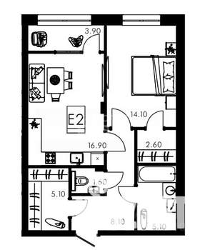 2-к квартира, вторичка, 57м2, 1/12 этаж