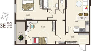 2-к квартира, вторичка, 67м2, 17/18 этаж