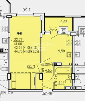 1-к квартира, сданный дом, 45м2, 5/10 этаж