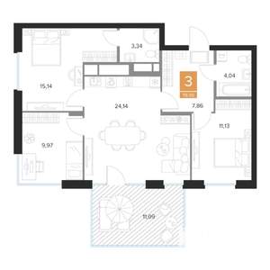 3-к квартира, строящийся дом, 79м2, 1/9 этаж