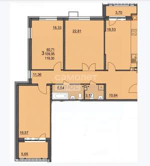 3-к квартира, сданный дом, 119м2, 2/19 этаж
