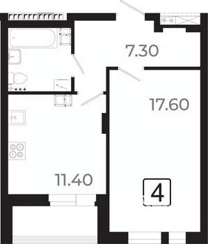 1-к квартира, вторичка, 43м2, 3/21 этаж