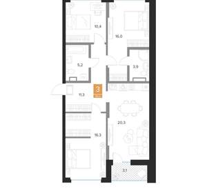3-к квартира, вторичка, 85м2, 5/16 этаж
