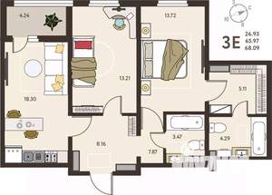 2-к квартира, вторичка, 68м2, 18/18 этаж
