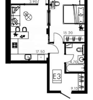 2-к квартира, вторичка, 50м2, 1/15 этаж