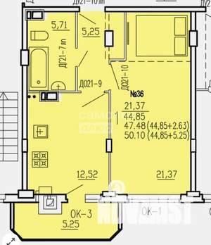 1-к квартира, сданный дом, 50м2, 4/10 этаж