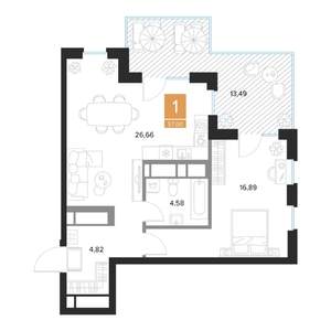 1-к квартира, строящийся дом, 57м2, 9/9 этаж