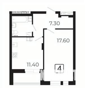 1-к квартира, строящийся дом, 42м2, 15/21 этаж