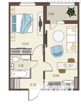 1-к квартира, вторичка, 37м2, 1/17 этаж