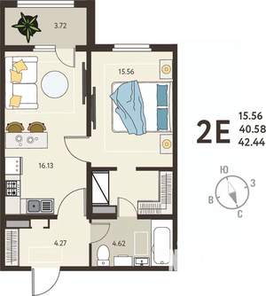 1-к квартира, вторичка, 42м2, 6/18 этаж