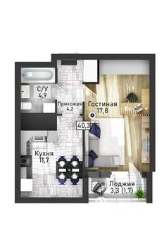 1-к квартира, вторичка, 40м2, 7/21 этаж