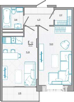 2-к квартира, строящийся дом, 47м2, 7/8 этаж