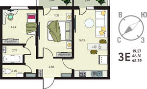 2-к квартира, вторичка, 48м2, 3/18 этаж