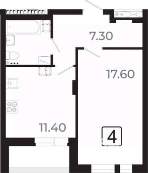1-к квартира, вторичка, 43м2, 9/21 этаж