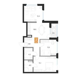 2-к квартира, вторичка, 71м2, 9/16 этаж