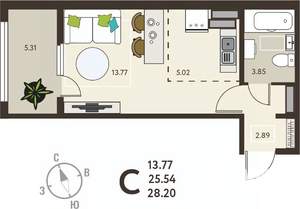 Студия квартира, вторичка, 28м2, 10/18 этаж