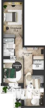 3-к квартира, вторичка, 69м2, 10/21 этаж