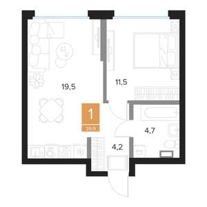 1-к квартира, вторичка, 40м2, 3/16 этаж