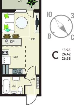 Студия квартира, вторичка, 27м2, 17/18 этаж