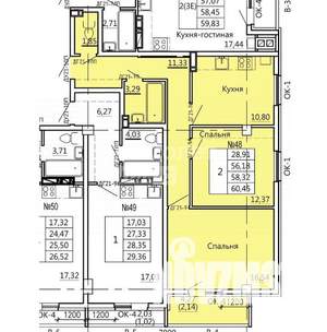 2-к квартира, вторичка, 64м2, 6/11 этаж