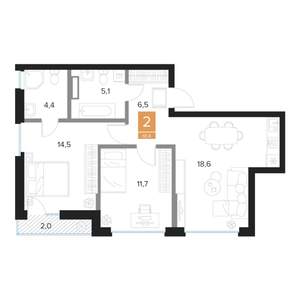 2-к квартира, вторичка, 61м2, 9/16 этаж