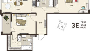 2-к квартира, вторичка, 70м2, 18/18 этаж