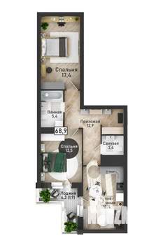 3-к квартира, вторичка, 69м2, 4/21 этаж