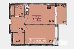 1-к квартира, вторичка, 49м2, 6/8 этаж