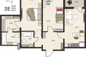 2-к квартира, вторичка, 65м2, 13/18 этаж
