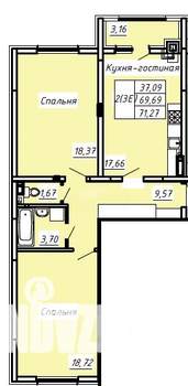 1-к квартира, вторичка, 55м2, 2/9 этаж