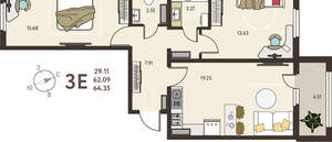 2-к квартира, вторичка, 64м2, 17/18 этаж