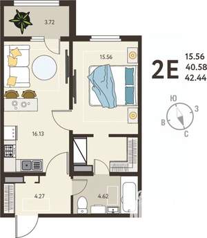 1-к квартира, вторичка, 42м2, 5/18 этаж
