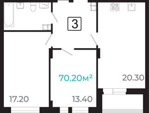 3-к квартира, вторичка, 68м2, 21/21 этаж