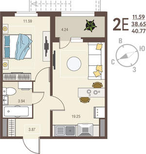 1-к квартира, вторичка, 41м2, 4/17 этаж