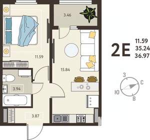 1-к квартира, вторичка, 37м2, 14/18 этаж