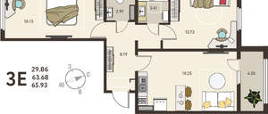 2-к квартира, вторичка, 66м2, 9/18 этаж