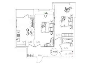 1-к квартира, вторичка, 46м2, 10/10 этаж