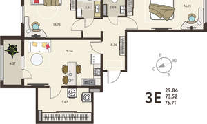 2-к квартира, вторичка, 76м2, 3/18 этаж