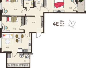 3-к квартира, вторичка, 85м2, 8/18 этаж