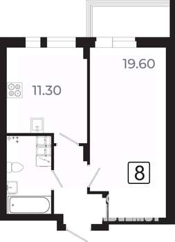1-к квартира, вторичка, 42м2, 4/21 этаж