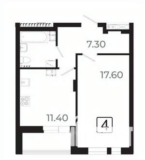 1-к квартира, вторичка, 42м2, 21/21 этаж