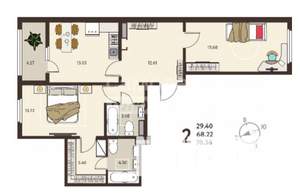 2-к квартира, вторичка, 70м2, 13/18 этаж