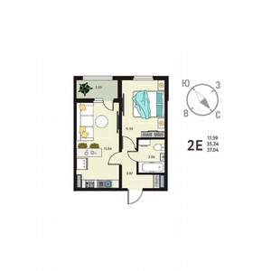 2-к квартира, вторичка, 37м2, 16/17 этаж