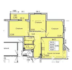4-к квартира, вторичка, 70м2, 9/10 этаж